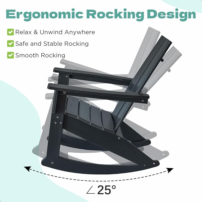 PROHIKER Adirondack Rocking Chair, HDPE All Weather Outdoor Patio Chair with High Backrest and Footboard, Indoor Adirondack Rocker for Lawn Garden Porch Backyard, Black