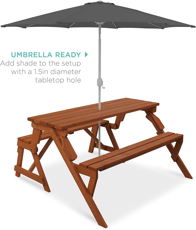 Best Choice Products 2-in-1 Transforming Interchangeable Outdoor Wooden Picnic Table Garden Bench for Backyard, Porch - Photo 5