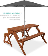 Best Choice Products 2-in-1 Transforming Interchangeable Outdoor Wooden Picnic Table Garden Bench for Backyard, Porch - Photo 5