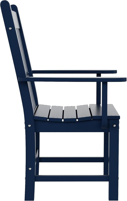 WestinTrends Malibu Classic Outdoor Dining Chairs with Arms, All Weather Poly Lumber Adirondack Patio Chairs Restaurant Bistro Chairs Support 350 LBS, Arched Backrest and Curved Seat, Navy Blue
