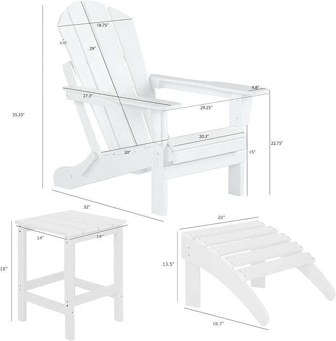 WestinTrends Malibu Outdoor Lounge Chairs Set, 5-Pieces Adirondack Chair Set of 2 with Ottoman and Side Table, All Weather Poly Lumber Patio Lawn Folding Chair for Outside, Dark Green