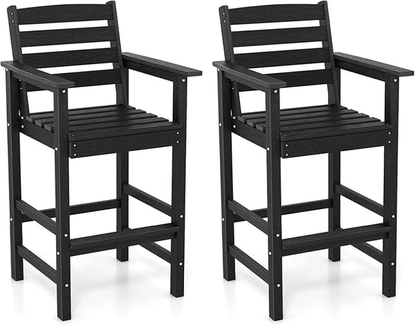 Giantex 29” Bar Stools Set of 2, HDPE Barstools w/Back, Armrests & Footrests, Max Load 330Lbs, Counter Height Bar Stools - Photo 1