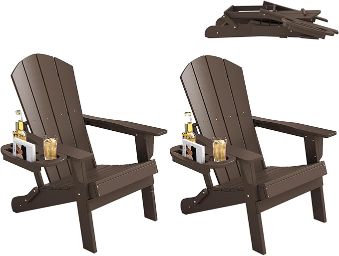 FOOWIN Folding Adirondack Chair Set of 2, HDPE Adirondack Chairs with Cup Holder - Photo 1
