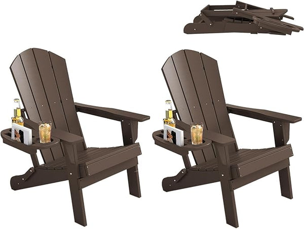 FOOWIN Folding Adirondack Chair Set of 2, HDPE Adirondack Chairs with Cup Holder - Photo 1