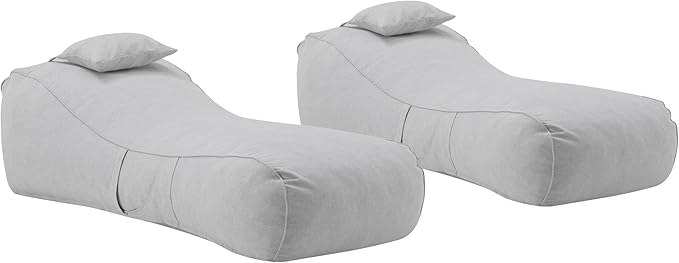 Christopher Knight Home Morton Outdoor Bean Bag Chair Set of 2, Fabric Bean Bag Chair for Adults and Kids, Indoor/Outdoor Sun Lounger with Headrest, Patio Chaise Lounge Chair Set of 2, Light Gray