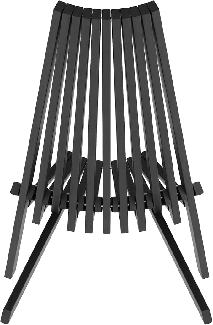 EMMA + OLIVER Durham Folding Chair for Indoor/Outdoor Use, Weather-Resistant Acacia Wood Construction, Low Profile Lounge Chair, Perfect for Sunroom/Patio, Black
