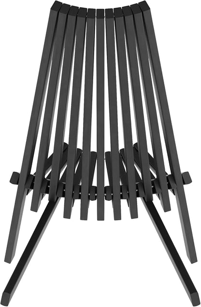 EMMA + OLIVER Durham Folding Chair for Indoor/Outdoor Use, Weather-Resistant Acacia Wood Construction, Low Profile Lounge Chair, Perfect for Sunroom/Patio, Black