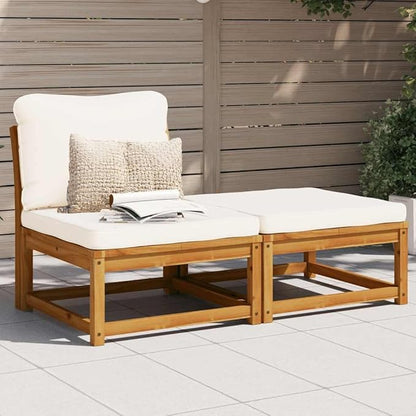 3 Piece Cream White Outdoor Sectional Sofa Set Small Patio Couch & Ottoman Modern Acacia Wood Conversation Furniture for Deck Sunroom and Balcony 28.7 x 24.8 x 25.6 in