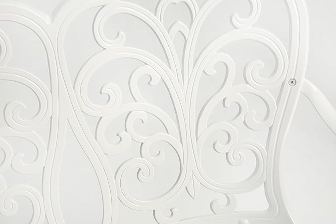Patio Garden Bench Metal Park Bench Cast Aluminum Outdoor Furniture with Floral Rose for Patio,Park,Lawn,Yard White