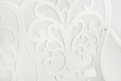 Patio Garden Bench Metal Park Bench Cast Aluminum Outdoor Furniture with Floral Rose for Patio,Park,Lawn,Yard White