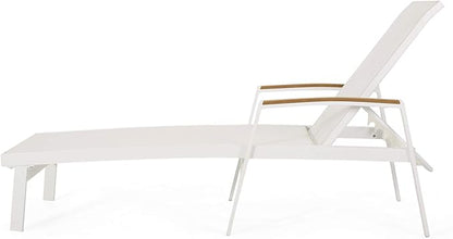 Teresa Outdoor Aluminum Chaise Lounge with Mesh Seating (Set of 4), White