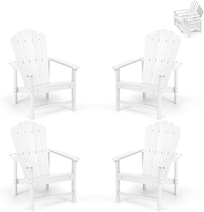 Stackable Adirondack Chairs Set of 4, Space Saving HDPE All-Weather Fire Pit Chair with Cover for Outdoor Lawn Porch Deck