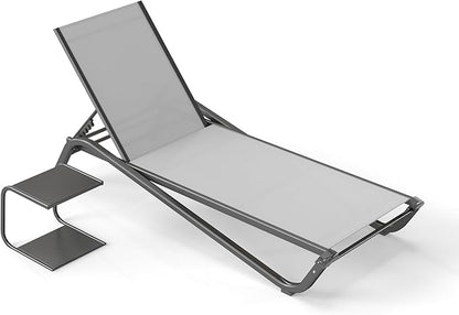 Kingdura Chaise Lounge Chairs Set for Pool, Aluminum Outdoor Lounge Chairs with 5 Positions Recliner, Lightweight Pool Lounger Lounge Chairs for Outside Patio Deck Poolside (Grey, 1 Chair)