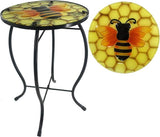 Outdoor Side Table Wasp Round Small Patio Accent Table Indoor End Table for Yard, Garden, Living Room - Photo 1