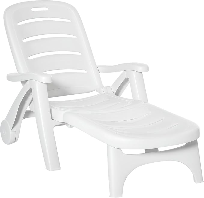 Outsunny Outdoor Chaise Lounge, 5 Level Adjustable Backrest Lounge Chair with Wheels, Folding Tanning Chair for Pool - Photo 1