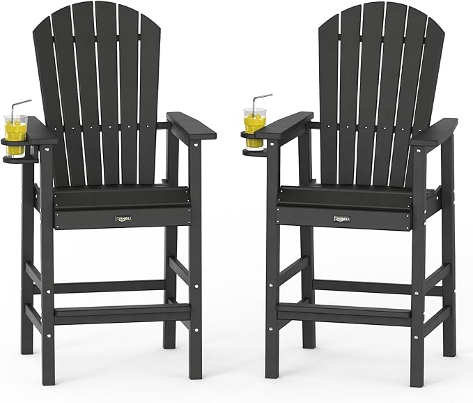 VINGLI Tall Adirondack Chairs Set of 2, All-Weather Plastic Adirondack Chair with Cup Holders - Photo 1