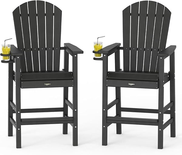 VINGLI Tall Adirondack Chairs Set of 2, All-Weather Plastic Adirondack Chair with Cup Holders - Photo 1