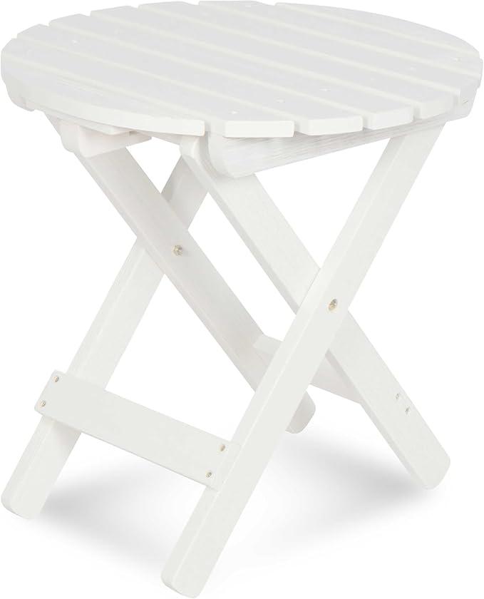 Shine Company Round Wooden Folding Solid Wood Side Table, Outdoor Adirondack Small Patio Table, Eggshell White - Photo 1