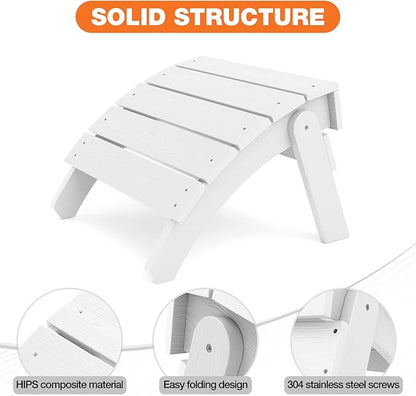YEFU Adirondack Ottoman, Patio Foot Rest, Adirondack Foot Rest, Folding Adirondack Footstool, Weather Resistant for Adirondack Chair, Widely Used for Outdoor, Porch, Backyard, Garden, Fire Pits-White