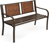 S AFSTAR Outdoor Garden Bench, Brown, Iron, Metal, Polyethylene, Rattan, 50.5 in Width, 2 Adults - Photo 1