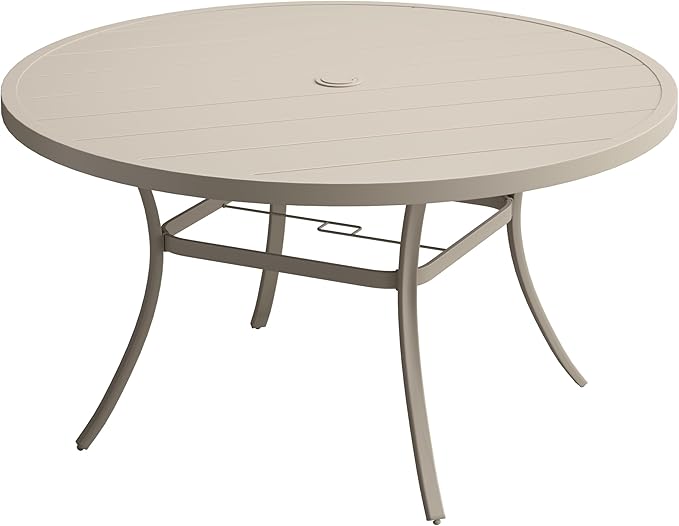 VICLLAX 50" Outdoor Round Patio Table with Umbrella Hole, All Weather Metal Round Outdoor Dining Table for Lawn Garden - Photo 1