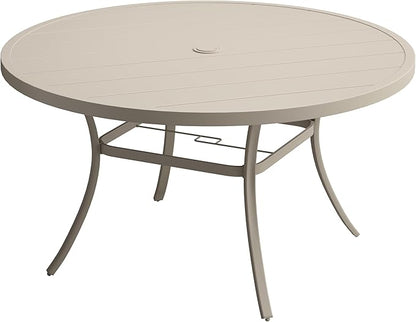 VICLLAX 50" Outdoor Round Patio Table with Umbrella Hole, All Weather Metal Round Outdoor Dining Table for Lawn Garden, 6-8 Person Table, Sandshell