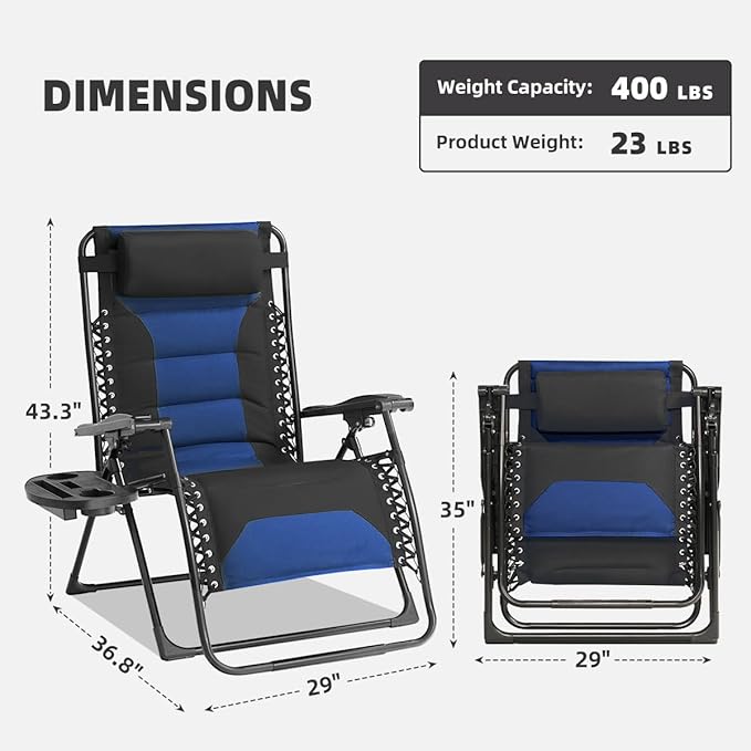 Zero Gravity Chair Set of 2 Oversized Folding Recliner - Photo 3
