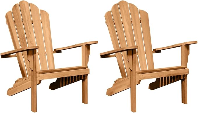 2-Piece Brown Adirondack Chair Set in Solid Teak Wood with Reclining Backrest and Carved Armrests for Garden and Patio Relaxation, Measuring 78 x 77 x 95 cm