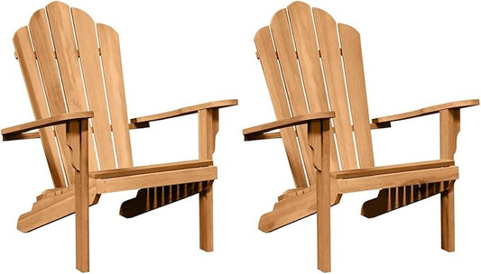 2-Piece Brown Adirondack Chair Set in Solid Teak Wood with Reclining Backrest and Carved Armrests for Garden and Patio Relaxation, Measuring 78 x 77 x 95 cm
