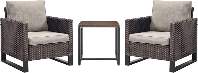 Rilyson Wicker Outdoor Patio Chairs Set - 3 Piece Rattan Patio Furniture Bistro Chairs Set with Waterproof Wicker - Photo 7