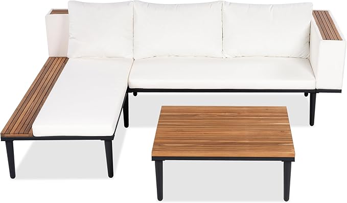 Modern Acacia Wood Patio Furniture Set with Removable Cushions, Coffee Table and Side Table - Photo 6