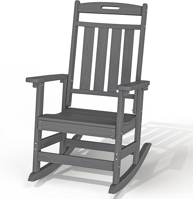 Plawdlik Oversized Rocking Chair,HDPE All-Weather Outdoor Rocking Chair,Patio Rocking Chairs for Porch.Grey