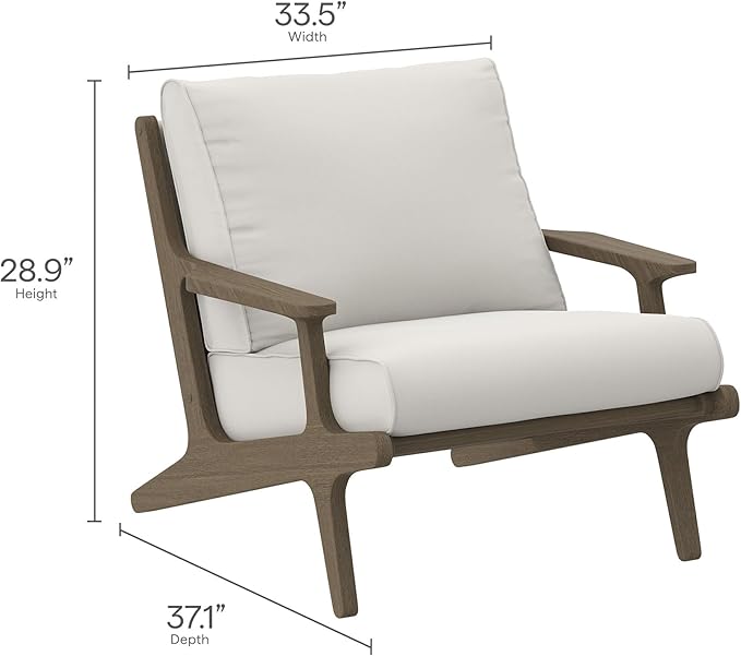 Modway Saratoga Teak Outdoor Lounge Chair in Weathered Gray White – Oversized Patio Accent Armchair with Wood Frame and Weather-Resistant Cushions