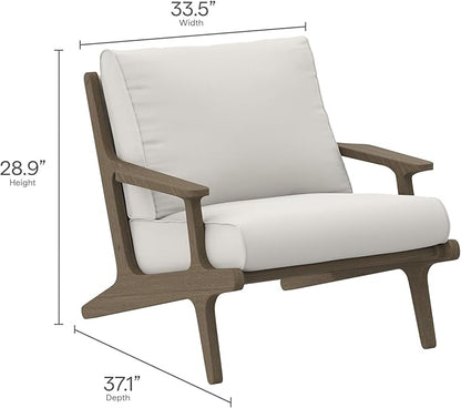 Modway Saratoga Teak Outdoor Lounge Chair in Weathered Gray White – Oversized Patio Accent Armchair with Wood Frame and Weather-Resistant Cushions