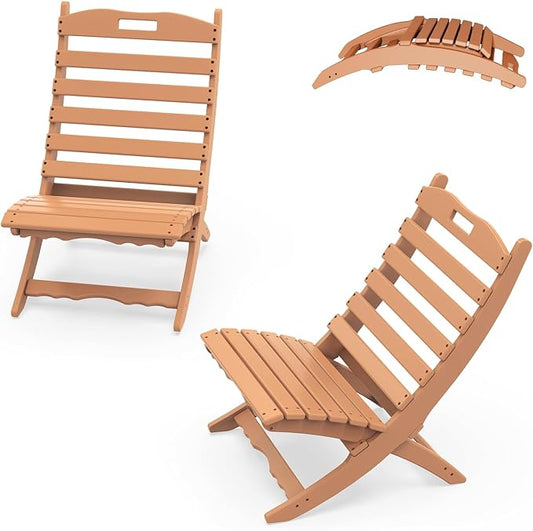IVY&LANE Portable Xavier-Chairs Set of 2 | Folding-Adirondack-Chair | Wave | HDPE Plastic | Limited Edition | Teak | All-Weather Resistant | for Outdoor Fire-Pit Patio Lawn Beach Poolside