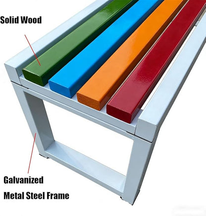Outdoor Benches Weatherproof, Garden Bench Metal Steel Frame with Solid Wood, Outdoor Furniture Patio Park Benchs Backless, Bench Seat for Porch 3.3ft 3.9ft 4.9ft 5.9ft(Brown,3.3ft)