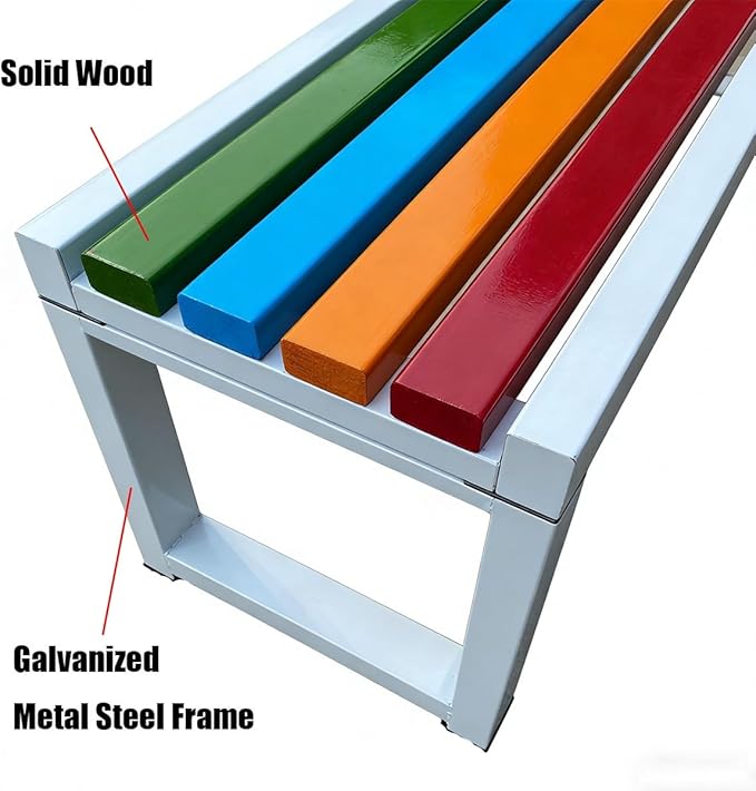 Outdoor Benches Weatherproof, Garden Bench Metal Steel Frame with Solid Wood, Outdoor Furniture Patio Park Benchs Backless, Bench Seat for Porch 3.3ft 3.9ft 4.9ft 5.9ft(Black,5.9ft)