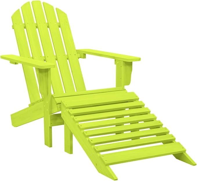 Adirondack Garden Chair with Footrest, Adirondack Chair, Wooden Recliner Chair, Adirondack Garden Chair, Deck Chair, Balcony Chair, Garden Lounger, Solid Wood, Fir Green