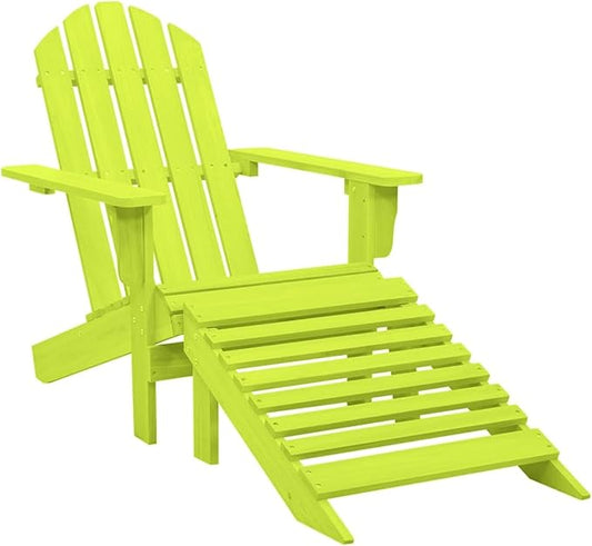Adirondack Garden Chair with Footrest, Adirondack Chair, Wooden Recliner Chair, Adirondack Garden Chair, Deck Chair, Balcony Chair, Garden Lounger, Solid Wood, Fir Green