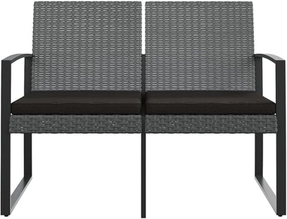 2-Seater Garden Bench, Outdoor Patio Loveseat with Cushions, Weather-Resistant Polypropylene Rattan Effect Seating for Backyard, Porch, Balcony, Anthracite