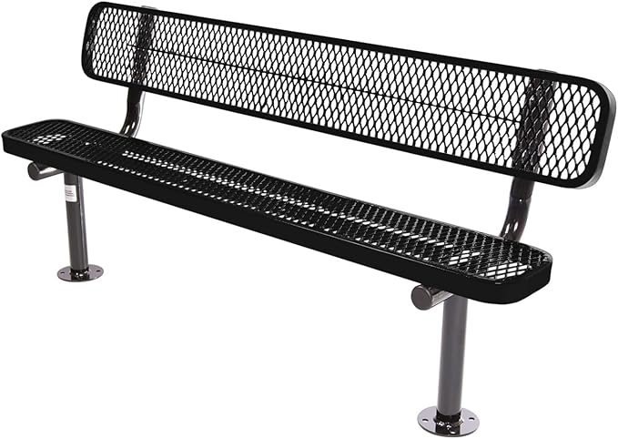 COATEDOUTDOORFURNITURE Coated Outdoor Furniture Heavy-Duty Outdoor Bench Thermoplastic Coated, Expanded Metal, Commercial-Grade Seating, Made in America (Surface with Back, 6 Ft, Textured Black)