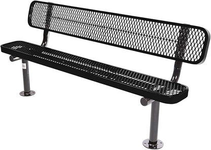 COATEDOUTDOORFURNITURE Coated Outdoor Furniture Heavy-Duty Outdoor Bench Thermoplastic Coated, Expanded Metal, Commercial-Grade Seating, Made in America (Surface with Back, 6 Ft, Textured Black)