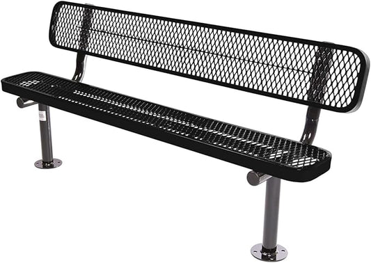 COATEDOUTDOORFURNITURE Coated Outdoor Furniture Heavy-Duty Outdoor Bench Thermoplastic Coated, Expanded Metal, Commercial-Grade Seating, Made in America (Surface with Back, 6 Ft, Textured Black)