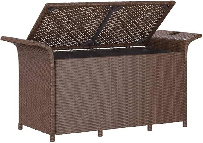 Patio Bench with Cushion Brown 45.7"x18.1"x22.4" Poly Rattan Outdoor Bench Porch Bench Deck Bench Garden Bench for patios, Gardens, Decks