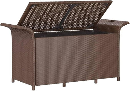 Patio Bench with Cushion Brown 45.7"x18.1"x22.4" Poly Rattan Outdoor Bench Porch Bench Deck Bench Garden Bench for patios, Gardens, Decks