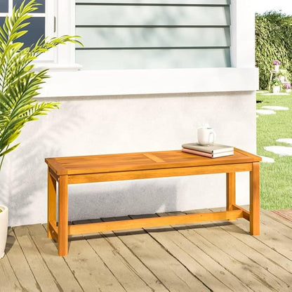 Patio Bench Solid Wood Acacia Outdoor Garden Bench 43.3 Inch Backyard Seating with Sturdy Frame Durable Hardwood for Patio Deck Porch Indoor Use