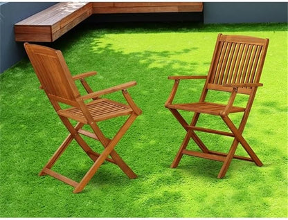 East West Furniture BCMCANA Beasley Patio Dining Folding Arm Chairs - Acacia Wood, Set of 2, Natural Oil
