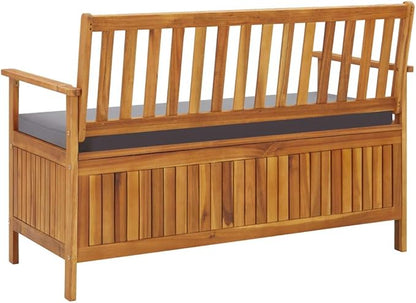 Patio Storage Bench,Rustic Outdoor Patio Bench,Porch Chair,Wood Garden Bench,with Backrest and Armrests,for Outdoor,Park,Yard,Patio,47.2" Solid Acacia Wood(Easy to Assemble)