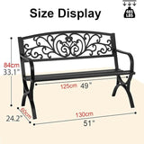 Weatherproof Metal Garden Bench with Floral Backrest - Slatted Patio Seating, Arch Legs for Outdoor Porch, Lawn, Balcony - Photo 2