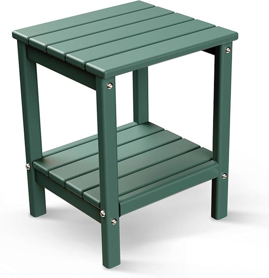 BRIOPAWS Outdoor-Side-Table | Small | HDPE Plastic | Patio End-Table | 2-Shelf Adirondack Outside Tables | All Weather | for Poolside Front Porch Indoor Living Room | 14" x 13" | Forest